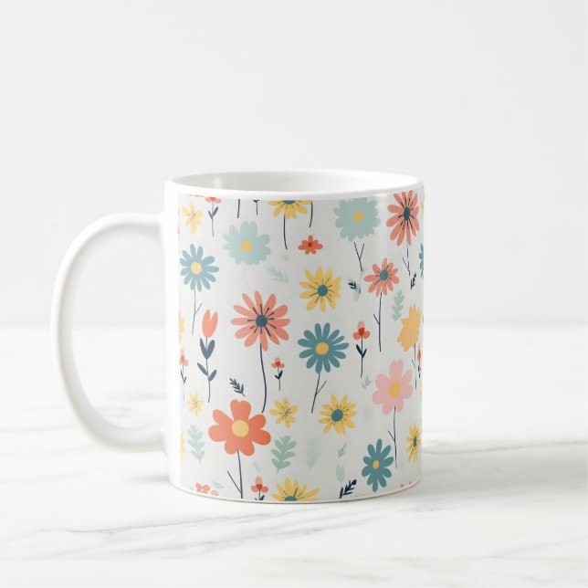 Cute Colorful Flower Pattern Coffee Mug (Left)