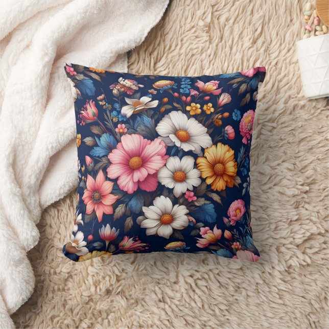 Cute Colorful Flower Pattern Throw Pillow (Blanket)