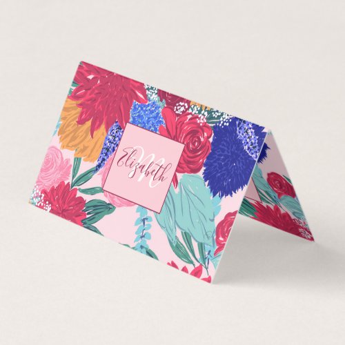 Cute Colorful Flowers Bouquet Hand Paint Business Card