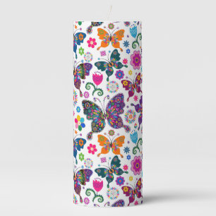 Cute Colorful Flowers & Butterflies Pattern Votive Pillar Candle