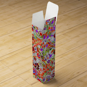 Cute colorful flowers collage design wine gift box