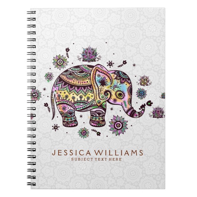 Cute Colorful Flowers Elephant Illustration Notebook (Front)