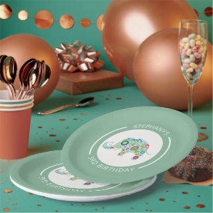Cute colorful flowers elephant monogram paper plates
