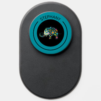 Cute colorful flowers elephant monogram PopSocket