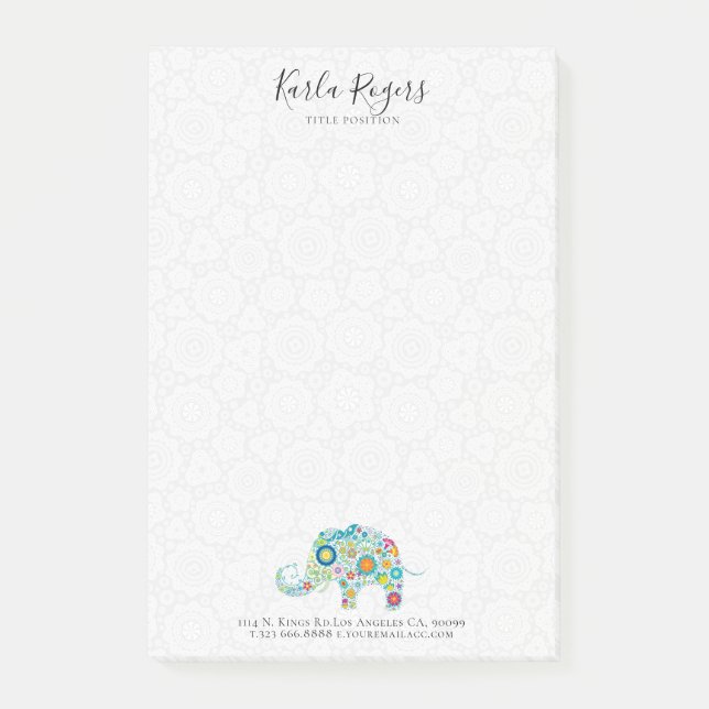 Cute Colorful Flowers Elephant Post-it Notes (Front)