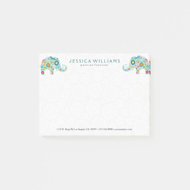 Cute Colorful Flowers Elephants Post-it Notes (Front)