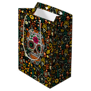 Cute Colorful Flowers & Floral Sugar Skull Medium Gift Bag