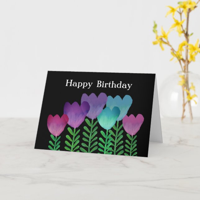 Cute Colorful Flowers Happy Birthday  Card (Yellow Flower)
