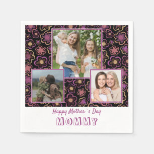 Cute Colorful Flowers Happy Mother`s Day 3 Photo Napkins