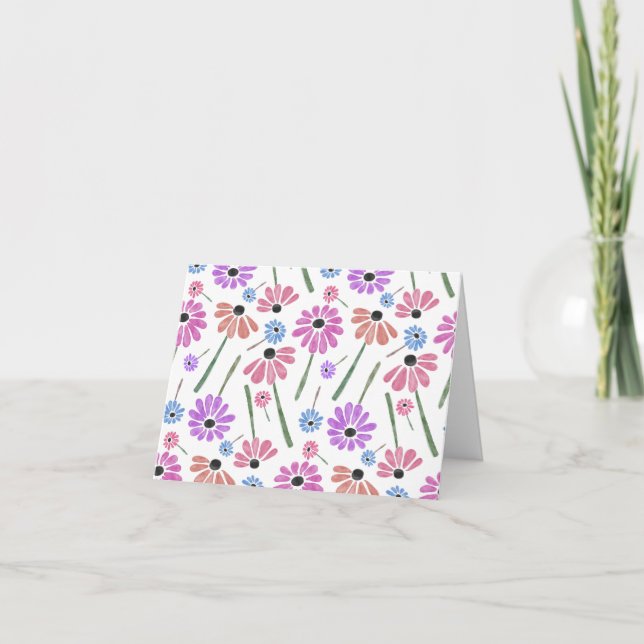 Cute Colorful Flowers  Letterpress Thank You Card (Front)