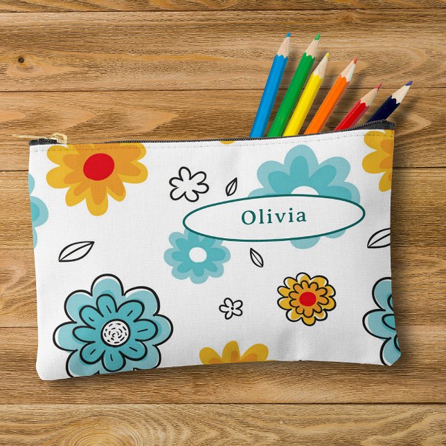 Cute Colorful Flowers Orange Red Blue Pencil Case Accessory Pouch (Creator Uploaded)