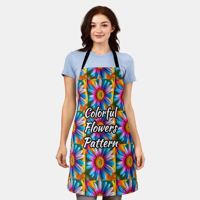 Cute Colorful Flowers Pattern Apron (Worn)