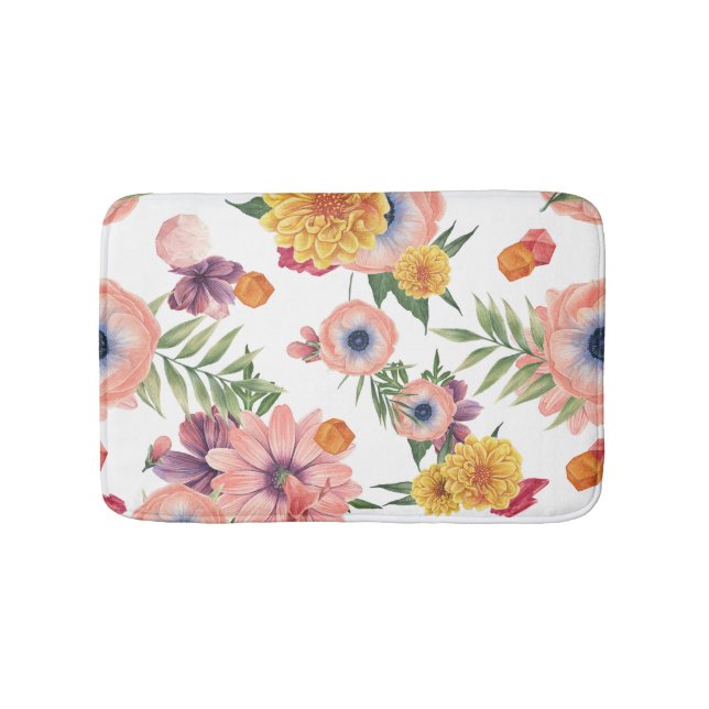 Cute Colorful Flowers Pattern Bath Mat (Front)