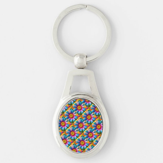 Cute Colorful Flowers Pattern Keychain (Front)
