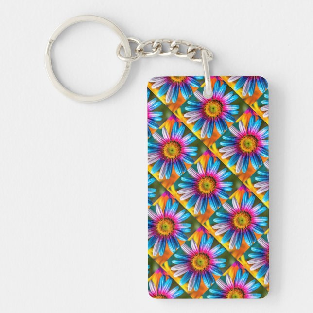 Cute Colorful Flowers Pattern Keychain (Front)