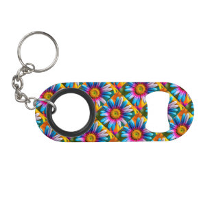 Cute Colorful Flowers Pattern Keychain Bottle Opener