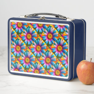 Cute Colorful Flowers Pattern Metal Lunch Box
