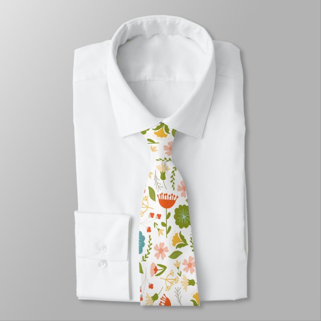 Cute Colorful Flowers Pattern Neck Tie (Tied)