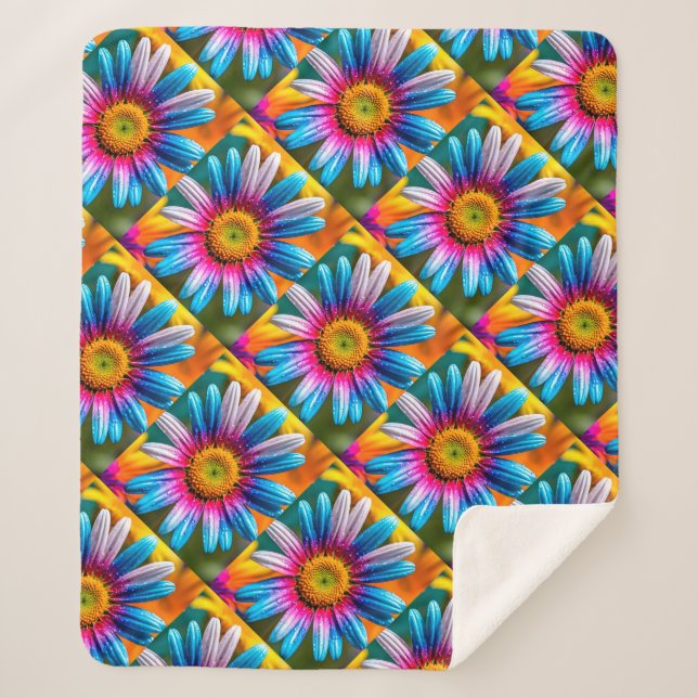 Cute Colorful Flowers Pattern Sherpa Blanket (Front)