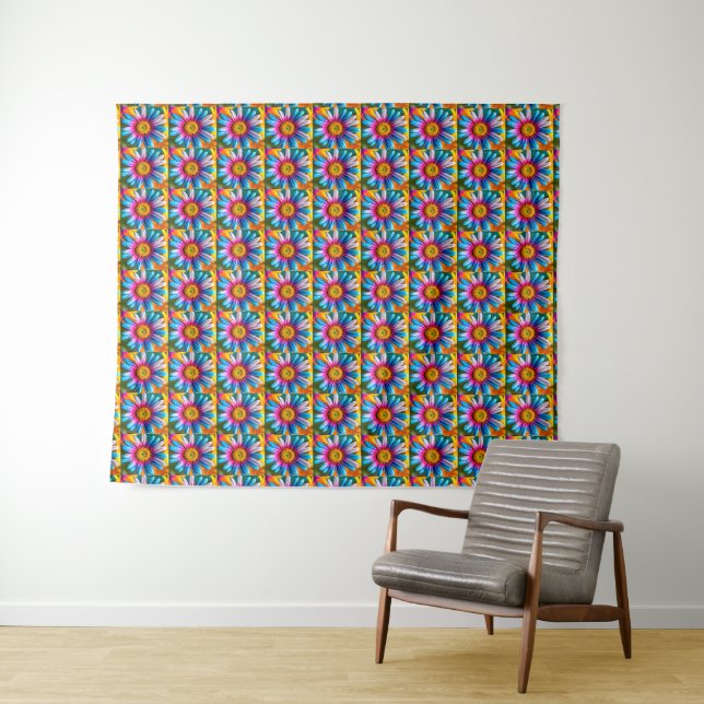Cute Colorful Flowers Pattern Tapestry (In Situ (Horizontal))