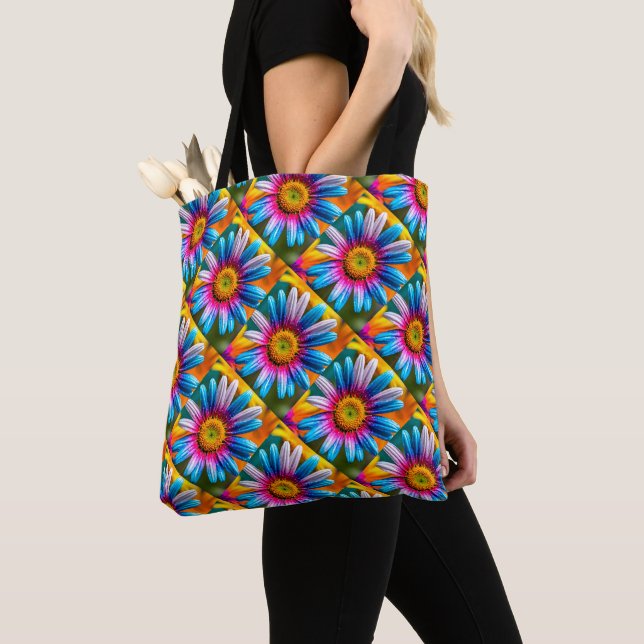 Cute Colorful Flowers Pattern Tote Bag (Close Up)