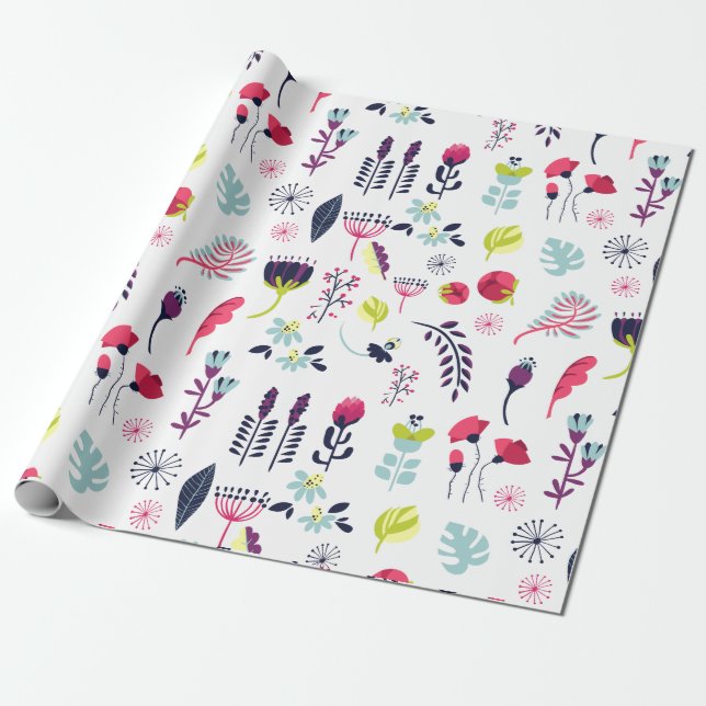 Cute Colorful Flowers Pattern Wrapping Paper (Unrolled)
