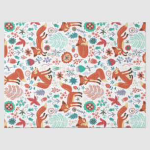 Cute Colorful Flowers & Red Foxes Pattern Tissue Paper