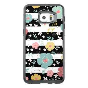 Cute Colorful Flowers & Stripes Black & White OtterBox Samsung Galaxy S6 Edge Plus Case