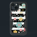 Cute Colorful Flowers & Stripes Black & White iPhone 13 Case<br><div class="desc">Elegant modern design combining 2 seamless pattern creating cool modern trendy design. Cute colorful pastel tones flowers with black and white stripes.</div>