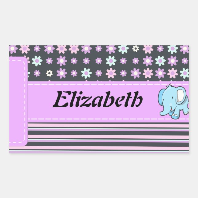 Cute Colorful Flowers Stripes Elephant Rectangular Sticker (Front)