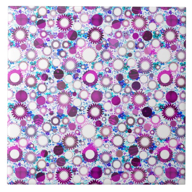 Cute colorful flowers suns patterns ceramic tile (Front)