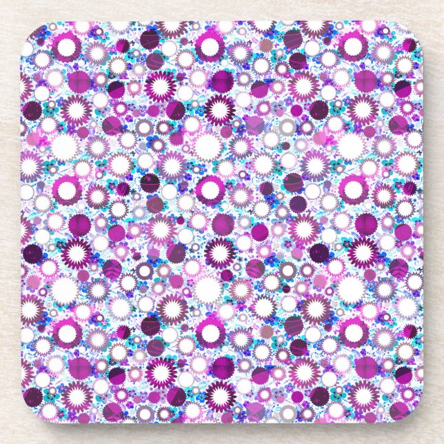 Cute colorful flowers suns patterns coaster (Front)