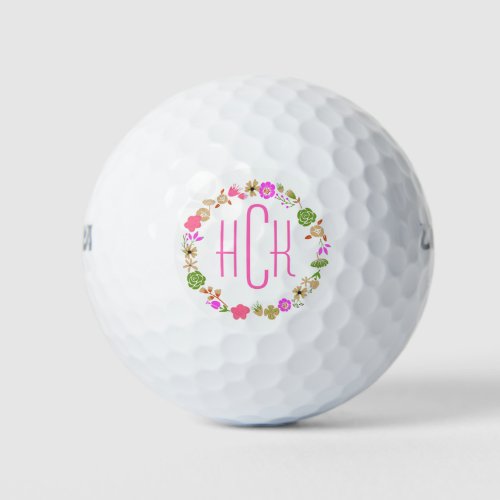 Cute Colorful Flowers Wreath Wreath Design Golf Balls
