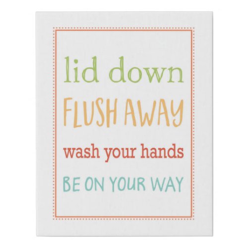 Cute Colorful Flush Toilet Reminder Child Bathroom Faux Canvas Print