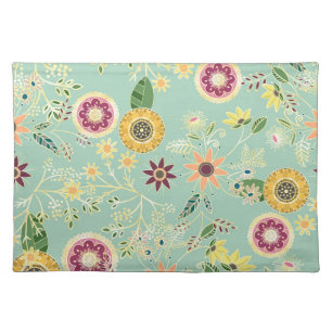 Cute Colorful Folk Floral Original Golden Design Cloth Placemat