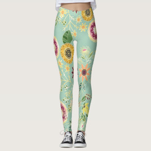 Cute Colorful Folk Floral Original Golden Design Leggings