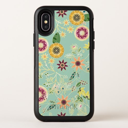 Cute Colorful Folk Floral Original Golden Design OtterBox Symmetry iPhone X Case