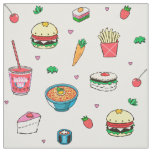 Cute Colorful Food Pattern on White Fabric