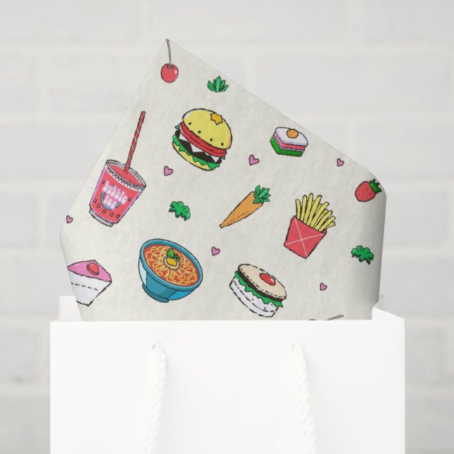 Cute Colorful Food Pattern on White Tissue Paper (Gift Bag)
