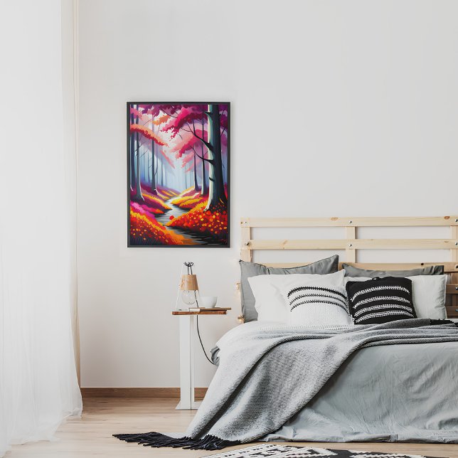 Cute Colorful Forest Floral Landscape Illustration Poster (Colorful Forest Floral Landscape Illustration Poster)