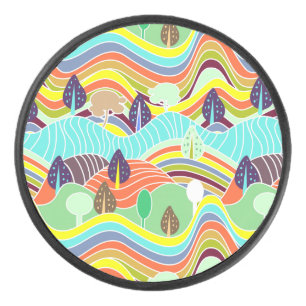 Cute colorful forest patterns car magnet hockey puck