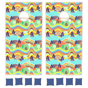 Cute colorful forest patterns cornhole set