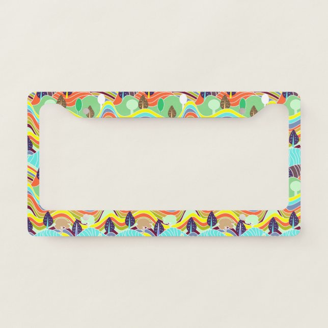 Cute colorful forest patterns license plate frame (Front)