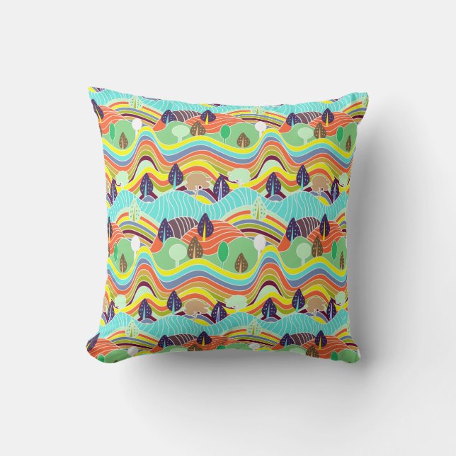 Cute colorful forest patterns throw pillow (Front)