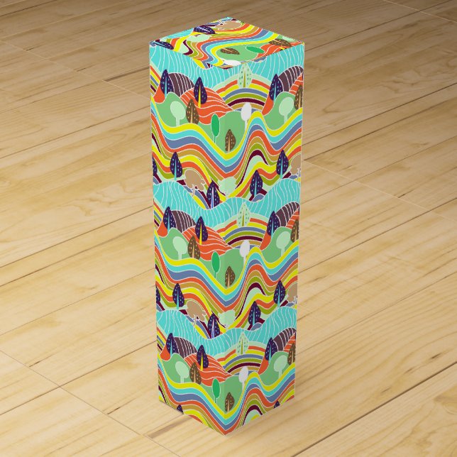 Cute colorful forest patterns wine box (Front)