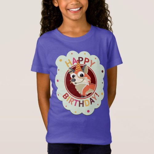 cute colorful fox birthday design T_Shirt