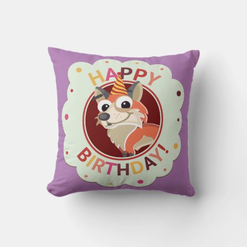 cute colorful fox birthday design throw pillow