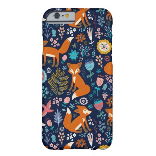 Cute Colorful Foxes Birds  Flowers Pattern Barely There iPhone 6 Case
