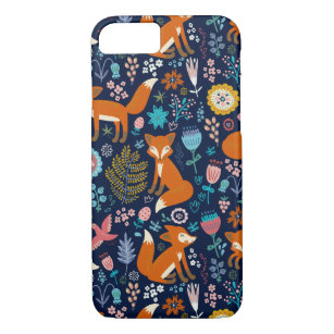 Cute Colorful Foxes Birds & Flowers Pattern iPhone 8/7 Case