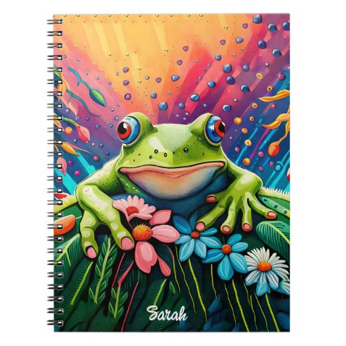 Cute Colorful Frog Flowers Painting Notebook